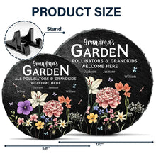 Load image into Gallery viewer, “Grandma’s Garden: A Place for Pollinators & Grandkids” - Personalized Circle Memorial Garden Stone - Custom Gift for Family Lovers Memorial Garden Stone PopCulturePrints