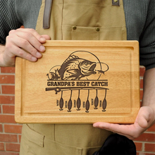 Load image into Gallery viewer, Dad's Best Catch – Personalized Wooden Cutting Board for Fishing Enthusiasts Wooden Cutting Board PopCulturePrints