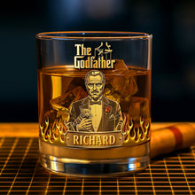 Load image into Gallery viewer, "Celebrate Your Inner Don: Custom Mafia Gentleman Round Whiskey Glass" - Personalized Gift for Movie Fans Whiskey Glass PopCulturePrints