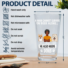Load image into Gallery viewer, A Man Can't Survive On Beer Alone - Personalized Beer Glass - Perfect Gift for Dad, Grandpa, and Beer Lovers Beer Glass PopCulturePrints