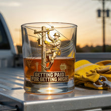 Load image into Gallery viewer, "Getting Paid for Getting High" - Proud Lineman Round Glass - Personalized Gift for Workers Glass PopCulturePrints