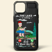 Load image into Gallery viewer, The Lake is Calling - Personalized Leather Flip Wallet Phone Case for Fishing Lovers Phone Case PopCulturePrints