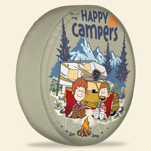 Load image into Gallery viewer, Personalized Happy Campers Tire Cover - Perfect Gift for Camping Couples Tire Covers PopCulturePrints