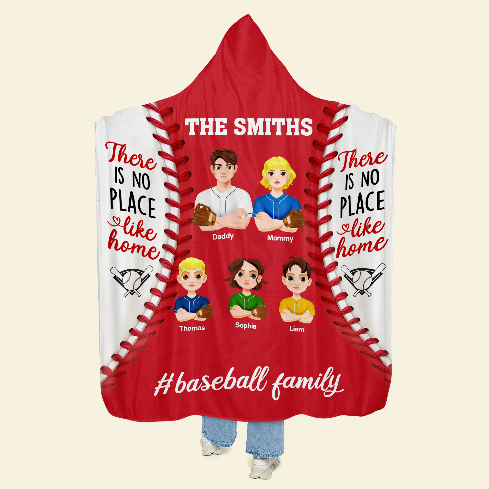 Custom Baseball Family Hooded Blanket - No Place Like Home Blanket PopCulturePrints