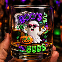 Load image into Gallery viewer, Boo's and Buds: Personalized Halloween Round Glass - Perfect Gift for Stoners and Ghost Lovers Glass PopCulturePrints