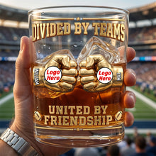Load image into Gallery viewer, "Divided By Teams, United By Friendship" - Sport Lover Friendship Round Glass - Personalized Gift for Sports Fans Glass PopCulturePrints