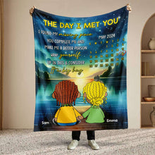 Load image into Gallery viewer, Personalized Cartoon Couple Blanket - The Day I Met You Blanket PopCulturePrints