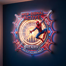 Load image into Gallery viewer, “When the City Calls, Heroes Swing In” - Guardian LED Wall Sign, Personalized Gift for Kids and Superhero Fans