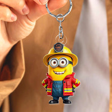 Load image into Gallery viewer, Personalized Firefighter Keychain - Custom Minion Design Keychains PopCulturePrints