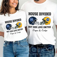 Load image into Gallery viewer, Personalized 'House Divided' Football Couple T-Shirt - Custom Valentine's Day Gifts Shirts PopCulturePrints