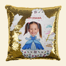 Load image into Gallery viewer, Personalized Princess Glitter Pillow - Custom Kid's Face Pillow PopCulturePrints