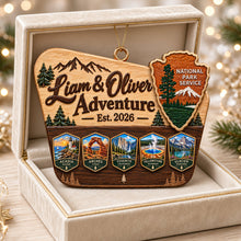Load image into Gallery viewer, Adventure Awaits: Personalized Couple National Park Travel Christmas Ornament Ornament PopCulturePrints
