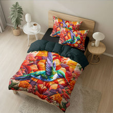 Load image into Gallery viewer, Hummingbird Lover Quilt Bed Set - Colorful Floral Design Blanket PopCulturePrints