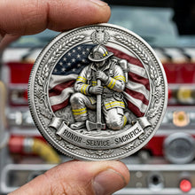 Load image into Gallery viewer, Honor, Service, Sacrifice - Personalized Firefighter Pride Metal Coin - Gift for Firefighters, Heroes, and Loved Ones Coin PopCulturePrints