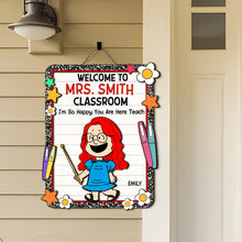 Load image into Gallery viewer, Personalized Teacher Classroom Welcome Sign - Cartoon Character Theme Wood Sign PopCulturePrints