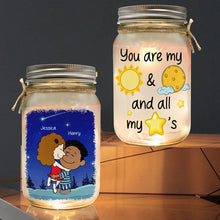 Load image into Gallery viewer, Personalized Valentine's Day Gifts for Couples - Mason Jar Light | You're My Sun and Moon Drink Jar PopCulturePrints