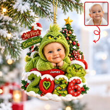 Load image into Gallery viewer, “Celebrate Your Baby's First Christmas!” - Custom Grinch-Inspired Ornament for Kids - Perfect Personalized Gift for Family and Friends