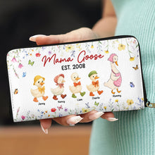 Load image into Gallery viewer, “Celebrate Family Love with Mama Goose” - Personalized Twill Faux Leather Wallet, Gift for Mom, Grandma, and Family Leather Wallet PopCulturePrints