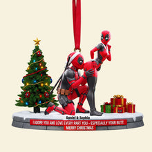 Load image into Gallery viewer, I Adore You – Funny Red Masked Couple Ornament - Personalized Gift for Couples Ornament PopCulturePrints