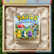 Load image into Gallery viewer, “Gotta Love 'Em All” - Adventure Game Dad and Kids Round Glass - Personalized Gift for Dads, Grandpas, and Gamers Glass PopCulturePrints