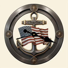 Load image into Gallery viewer, Time to Sail: Personalized Nautical Anchor Acrylic Clock - A Meaningful Gift for Veterans and Maritime Lovers Hanging Wall Clock PopCulturePrints