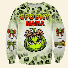 Load image into Gallery viewer, Personalized Halloween Leopard Pumpkin Sweatshirt for Mama - Spooky Green Design AOP Products PopCulturePrints