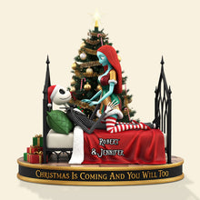 Load image into Gallery viewer, “Christmas Is Coming And You Will Too” - Playful Spooky Couple Plaque - Personalized Gift for Couples Shaped Plaques PopCulturePrints