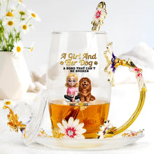 Load image into Gallery viewer, A Girl And Her Dog - A Bond That Can't Be Broken - Personalized Glass Flower Tea Cup for Dog Lovers Glass Flower Tea Cup PopCulturePrints