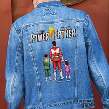Load image into Gallery viewer, “Every Super Dad Deserves a Mighty Gift” - Power Father Denim Jacket - Personalized Gift for Dad Denim Jacket PopCulturePrints