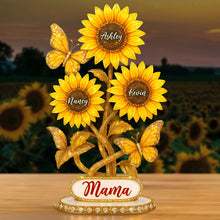 Load image into Gallery viewer, “A Touch of Sunshine” - Personalized Sunflower Mama Plaque - Gift for Mom, Grandma, and Special Women Shaped Plaques PopCulturePrints