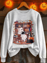 Load image into Gallery viewer, "Read Between the Spooks: Cozy Ghost in Library Tee" - Personalized Gift for Book Lovers & Halloween Enthusiasts Shirts PopCulturePrints