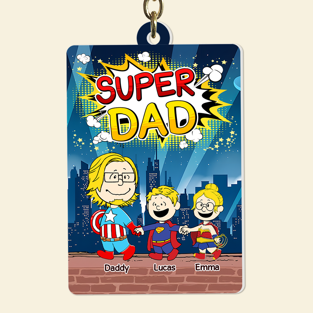 “Every Dad is a Superhero” - Personalized Keychain for Dads - Custom Gift for Father's Day, Birthday & More Keychains PopCulturePrints