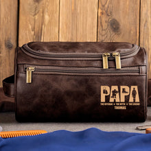 Load image into Gallery viewer, “Papa: The Veteran, The Myth, The Legend” - Personalized Leather Toiletry Bag, Gift for Dad and Grandpa Toiletry Bag PopCulturePrints