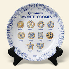 Load image into Gallery viewer, "Grandma's Favorite Cookies" - Personalized Toile de Jouy Ceramic Round Plate - Unique Gift for Grandma, Family, and Cookie Lovers Ceramic Round Plate PopCulturePrints