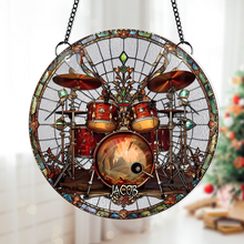 Load image into Gallery viewer, Personalized Suncatcher Ornament for Drum Lovers - Skeleton Drummer Design Suncatcher PopCulturePrints