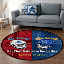 Load image into Gallery viewer, He Loves, She Loves - Personalized Sports Lover Round Mat Doormat PopCulturePrints