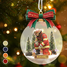 Load image into Gallery viewer, "Celebrating Our Heroes" - Personalized Firefighter Christmas Ornament - Custom Gift for Firefighters, Friends, Family, and Collectors Ornament PopCulturePrints