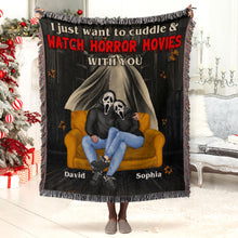 Load image into Gallery viewer, Personalized Horror Movie Night Woven Blanket - Cozy Gift for Couples Blanket PopCulturePrints