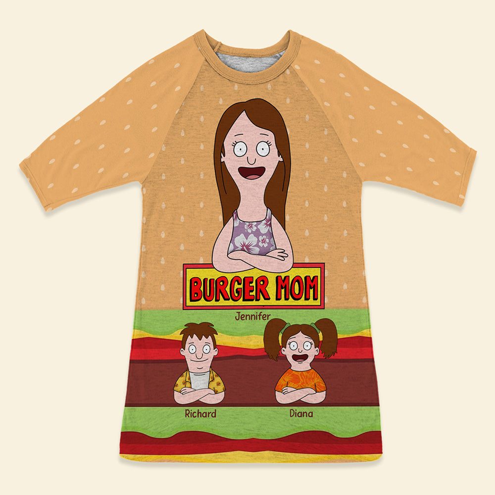 "Celebrate Your Special Mom!" - Personalized Burger Mom Raglan Dress - A Unique Gift for Moms, Grandmas, and More AOP Products PopCulturePrints