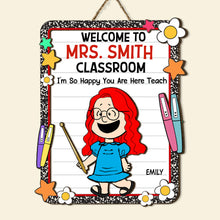 Load image into Gallery viewer, Personalized Teacher Classroom Welcome Sign - Cartoon Character Theme Wood Sign PopCulturePrints