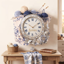 Load image into Gallery viewer, Timeless Elegance: Toile De Jouy Floral Knitting Hanging Wall Clock - Personalized Gift for Knitting Lovers