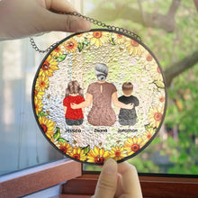 Load image into Gallery viewer, "Cherished Memories: Personalized Floral Frame - Stained Glass Window Hanging for Grandma, Mom & Loved Ones" Suncatcher Ornament PopCulturePrints