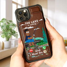 Load image into Gallery viewer, The Lake is Calling - Personalized Leather Flip Wallet Phone Case for Fishing Lovers Phone Case PopCulturePrints