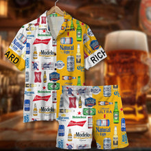 Load image into Gallery viewer, Personalized Beer Brands Hawaiian Shirt Set for Beer Lovers Hawaiian Shirts PopCulturePrints
