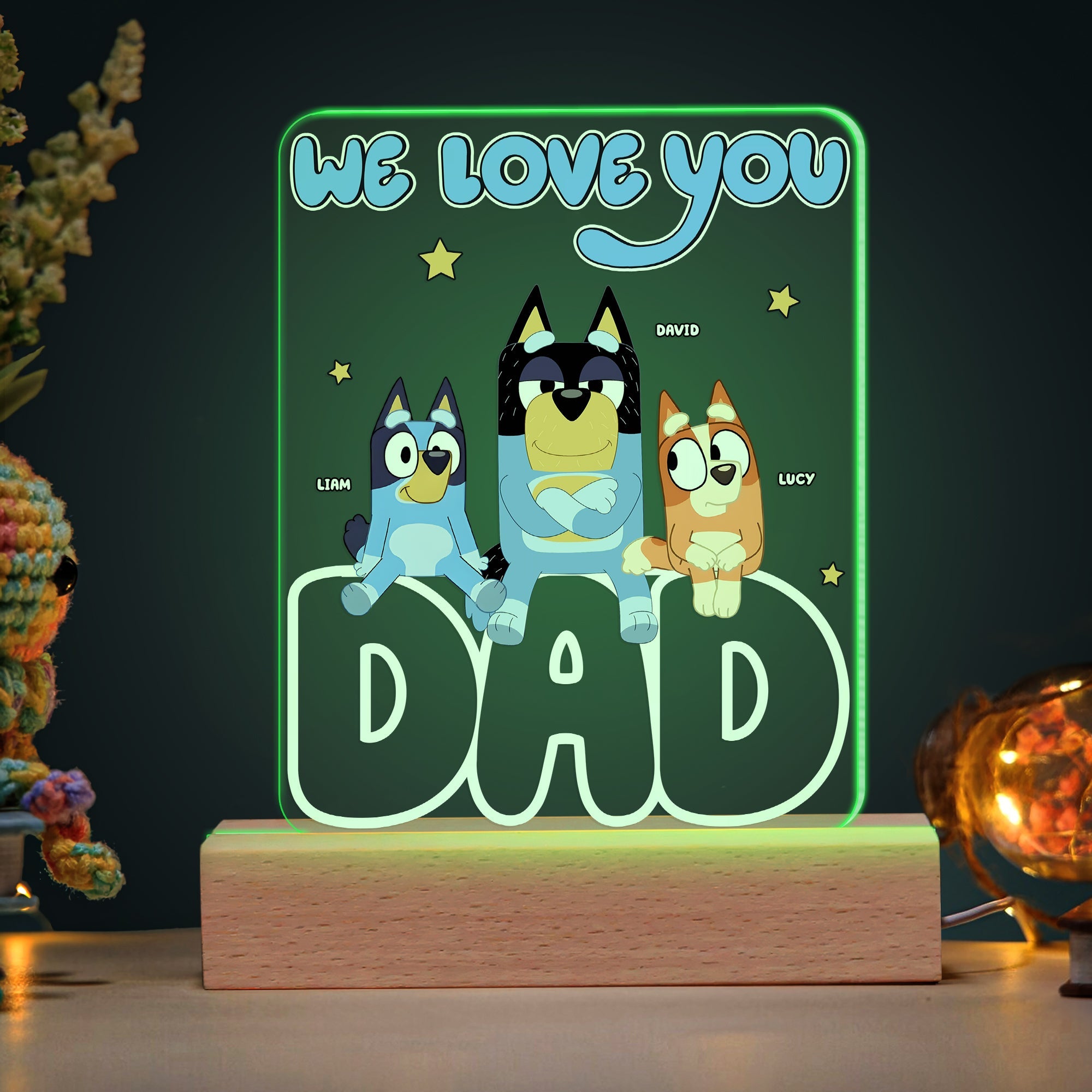 Personalized Bluey LED Lamp - We Love You Dad Led Lights PopCulturePrints