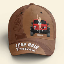 Load image into Gallery viewer, Personalized Jeep Hair Don't Care Cap - Customizable Name and Jeep Design Caps PopCulturePrints