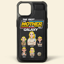 Load image into Gallery viewer, “The Best Mother in the Galaxy” - Personalized Leather Flip Wallet Phone Case - Gift for Mom & Grandma Phone Case PopCulturePrints