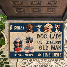 Load image into Gallery viewer, “A Crazy Dog Lady and Her Grumpy Old Man Live Here” - Personalized Doormat Gift for Dog Lovers, Moms & Grandmas Doormat PopCulturePrints