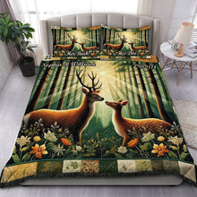 Load image into Gallery viewer, Personalized Romantic Deer Couple Quilt Bed Set Blanket PopCulturePrints