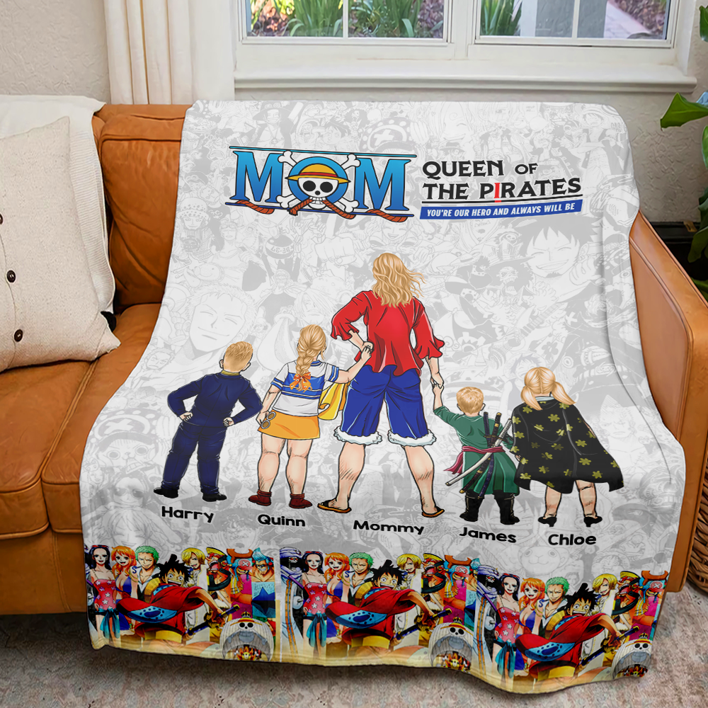 "You're Our Hero and Always Will Be" - Personalized Queen of the Pirates Blanket - Custom Gift for Mom, Grandma, and More Blanket PopCulturePrints